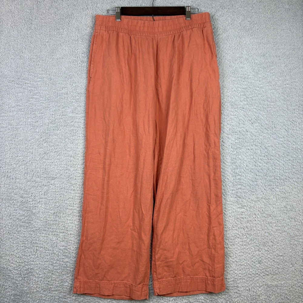 Old Navy Wide Leg Pants Womens Large Orange Linen Blend High Rise Comfort Waist